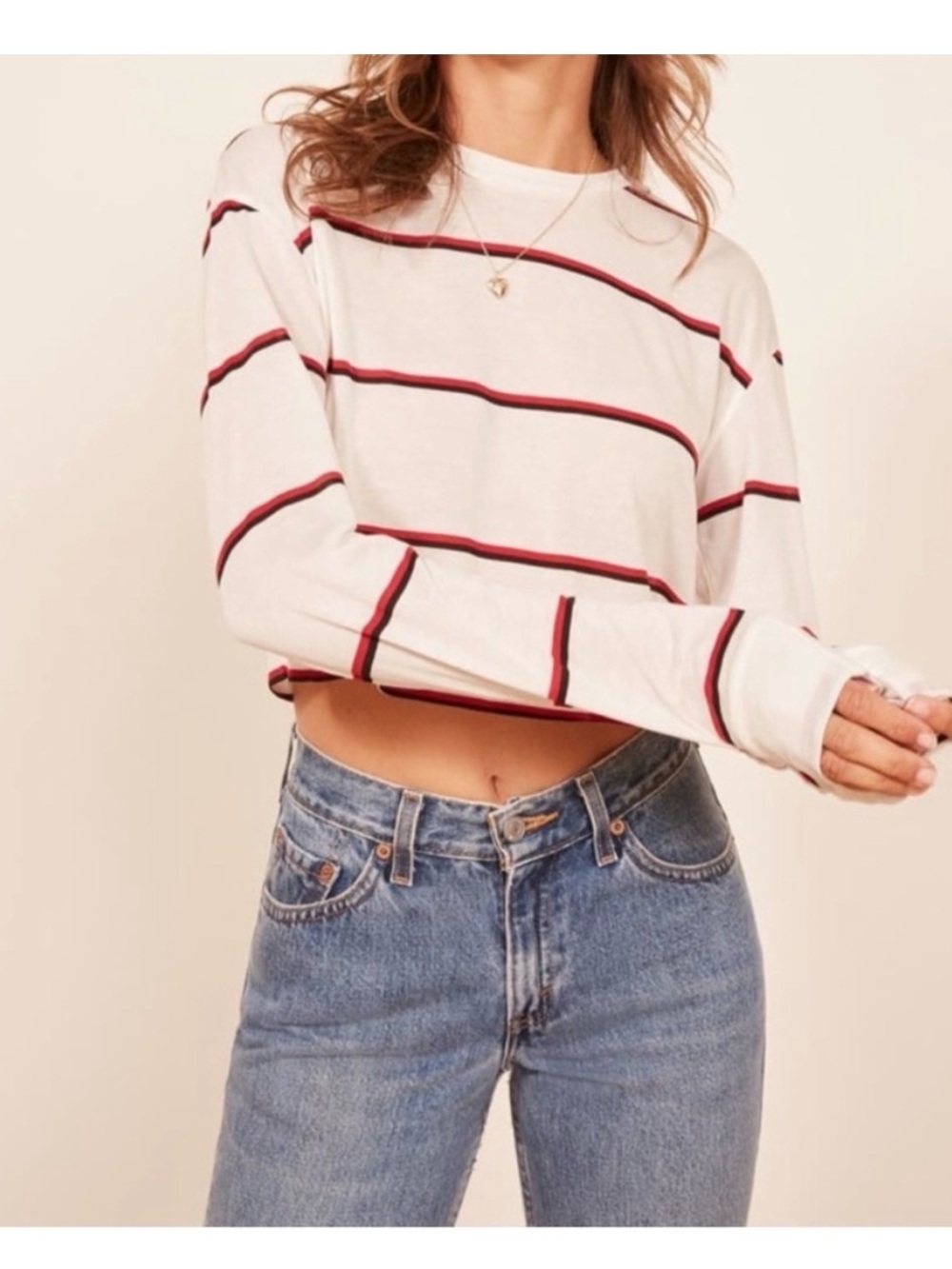 Reformation striped long sleeve cropped casual tee shirt